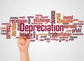 Depreciation word cloud and hand with marker concept Royalty Free Stock Photo