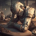 Depresed robot, created with generative AI Royalty Free Stock Photo