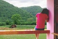 Depress and hopeless girl sitting outdoor Royalty Free Stock Photo