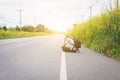 Depress and hopeless , Travel hitchhiker man with backpack Royalty Free Stock Photo