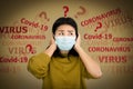 Depressed Asian woman with protective mask scared of covid-19 virus having panic and worry to get sick