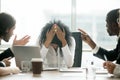 Depressed black woman leader suffering from gender discriminatio Royalty Free Stock Photo