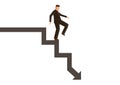 Depressed business man walking down falling arrow steps. Concept of fall and depreciation Royalty Free Stock Photo