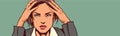 Depressed Business Woman Portrait Closeup Overworked Businesswoman Tired Or Upset Over Background With Copy Space