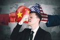 Depressed businessman with conflict China and USA