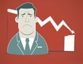 Depressed businessman with downtrend arrow. Flat vector. Concept of finance loss, bear market or bankruptcy