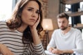 Depressed cheerless woman thinking about her problems Royalty Free Stock Photo