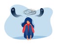 Depressed girl with anxiety and scary fantasies feeling sorrow,fears, sadness vector illustration Royalty Free Stock Photo