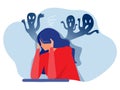 Depressed girl with anxiety and scary fantasies feeling sorrow; fears; sadness vector illustration Royalty Free Stock Photo