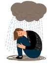 Depressed girl and crying rain