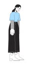 Depressed girl lowering head down linear flat color vector character