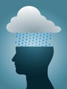 Depressed head silhouette with dark rain cloud
