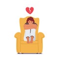 Depressed Heartbroken Woman Sitting on Armchair with Broken Heart over Head and Crying. End of Love Relations Royalty Free Stock Photo