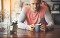 Depressed man awake until the morning not sleep, Anxiety adult is exhausted and suffering from insomnia panic disorder. Caffein Royalty Free Stock Photo