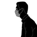 Depressed man in the mask profile view illustrated on white background, vector illustration of flat characters in the mask,