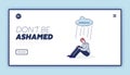 Depressed man sitting under rain cloud. Tired desperate male cartoon unhappy and upset