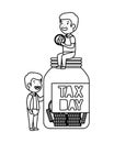 Depressed men for money with jar tax Royalty Free Stock Photo