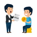 Depressed men for money with tax document and coins Royalty Free Stock Photo