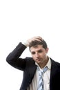 Depressed overworked business man with hand on his head Royalty Free Stock Photo