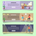 Depressed people vector web banner template set