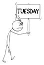 Depressed Person with Tuesday Sign, Vector Cartoon Stick Figure Illustration