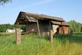 Depressed region of Ukraine. Dilapidation of the village. Unkept old fence and house, outskirts. View of outskirts and