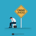 Depressed sad businessman thinking over problems. Crisis sign concept, vector illustration Royalty Free Stock Photo