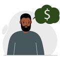 Depressed sad person thinks about financial problems and debt. A man needs money. Vector of bankruptcy, loss, crisis Royalty Free Stock Photo