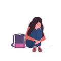 Depressed schoolgirl with backpack crying depression problems stress psychotherapy bullying concept Royalty Free Stock Photo