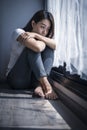 Depressed teenage girl sitting alone Royalty Free Stock Photo