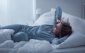 Depressed woman awake in the night Royalty Free Stock Photo