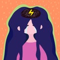 Depressed woman. Cartoon sad young girl with long hair crying. Vector illustration in a flat colorful style.