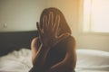 Depressed woman,Hands stop harassment sexual abuse