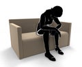 A depressed woman. A person sitting on a sofa. 3D illustration