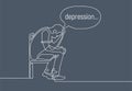 Depressed young man sitting on chair. Line art