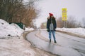 Depressing view of a muddy road with melting snow. Royalty Free Stock Photo