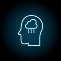 Depression, brain blue neon icon. Simple thin line, outline of marijuana icons for ui and ux, website or mobile application