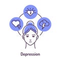 Depression color line icon on blue background