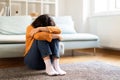 Depression Concept. Portrait Of Upset Young Middle Eastern Woman Crying At Home Royalty Free Stock Photo