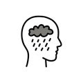 Depression doodle icon, vector color line illustration