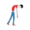 Depression. The frustrated guy walks hunched over with his head down.vector illustration isolated on a white background