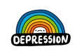 Depression hand drawn vector illustration in cartoon comic style man sad under rainbow