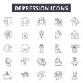 Depression line icons for web and mobile design. Editable stroke signs. Depression outline concept illustrations