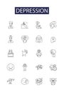 Depression line vector icons and signs. Gloom, Unhappiness, Loneliness, Hopelessness, Despair, Despondency Royalty Free Stock Photo