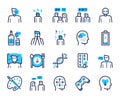 Depression symptoms blue linear vector icons set