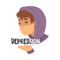 Depression Teen Problem, Upset Teenager Boy in Stressful Situation Vector Illustration