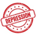 DEPRESSION text on red grungy round rubber stamp