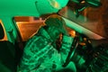 Depressed african man in car thinking about money problems, black upset guy in auto at night time Royalty Free Stock Photo