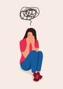 Depression young woman sit on floor with scribble symbol on her Royalty Free Stock Photo