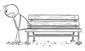 Depressive Lonely Person or Man , Vector Cartoon Stick Figure Illustration